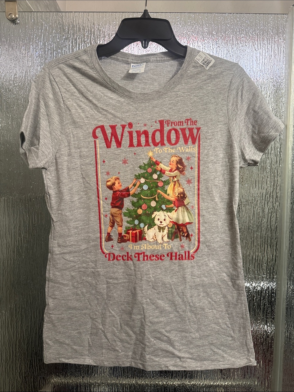 Gray Graphic Tee with Red Holiday Text